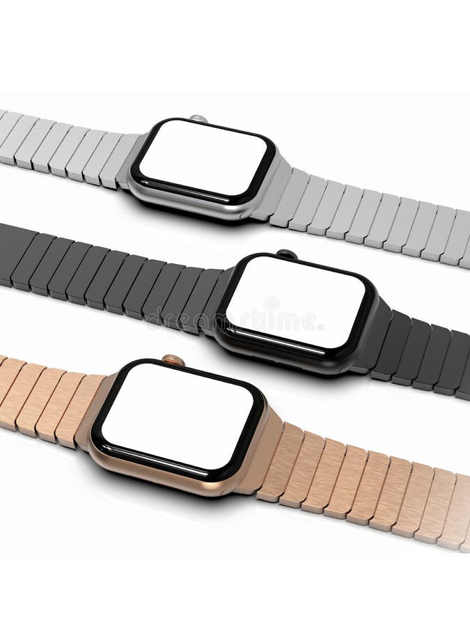 3个苹果计算机手表4样式smartwatch设备,平在桌上 向量例证 3个苹果计算机手表4样式smartwatch设备,平在桌上 向量例证